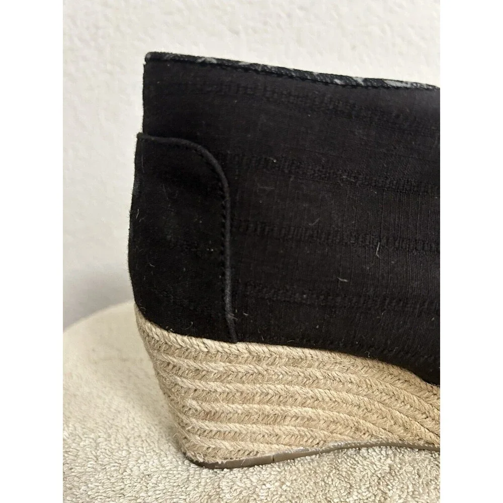 TOMS Womens 8.5 Black Linen Bootie Rope Desert Wedge Canvas Lace Up Casual